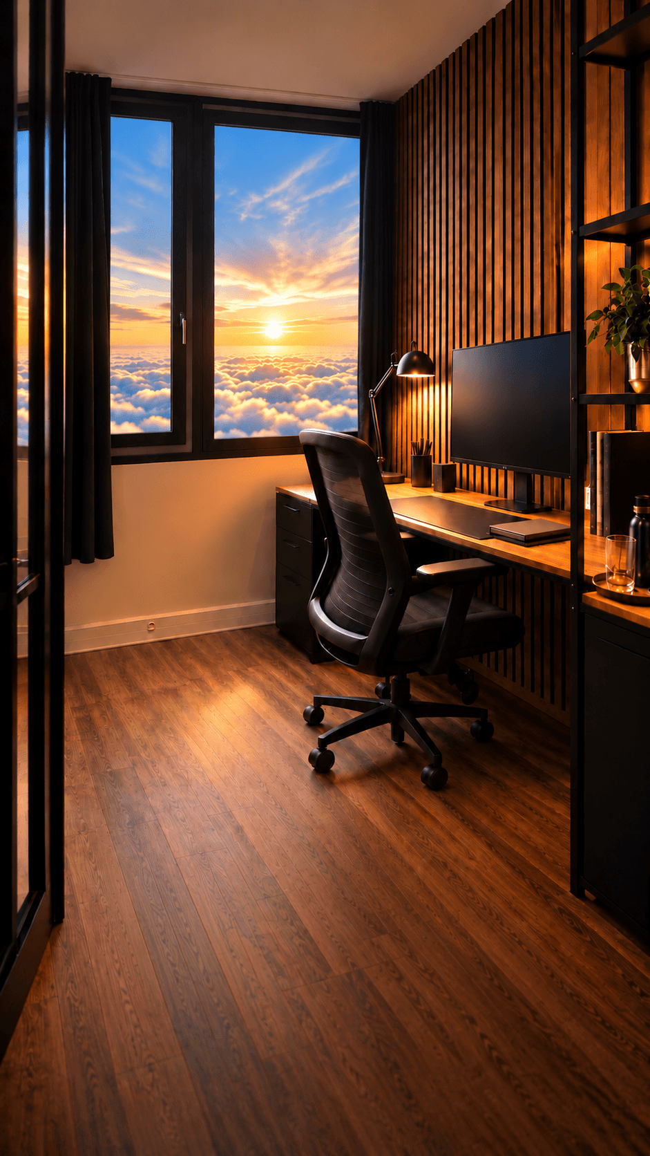 Stimmungsillustration: Einzelbüro mit Blick auf Wolken
